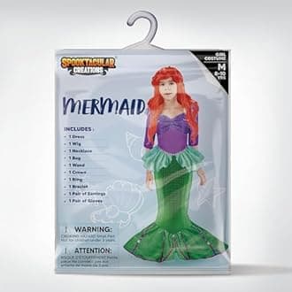 Spooktacular Creations 10PCS Dark Purple and Green Little Mermaid Dress, Princess Sequins Dress with Red Wig, Mermaid Costume for Girls for Halloween Cosplay Party (Small (5-7 YRS))