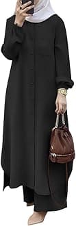 Women's Muslim 2 Pieces Sets Long Sleeve Button Down Shirt and Pants Abaya Casual Dress Dubai Outfits