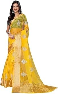 Satrani Women'S Organza Jacquard Border Saree With Unstitched Blouse Piece
