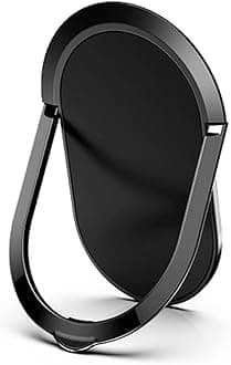 Super Thin Tabletop Metal Mobile Phone Finger Ring Stand Holder Grip Kickstand, Supports Magnetic Car Mount for All Phones/Tablets (Black)