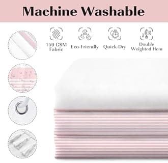 Seasonwood Pink Shower Curtain Tassel White Fabric Long Shower Curtain for Bathroom Decor,Striped Shower Curtains,84 Inch Shower Curtains Waterproof 72 x 84