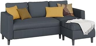 Shintenchi Small Sectional Couch Sofas, 3 Seat L Shape Sofa with Ottoman, Corduroy Upholstered Convertible Sofa Couches, Small Couch for Apartments, Living Room and Office