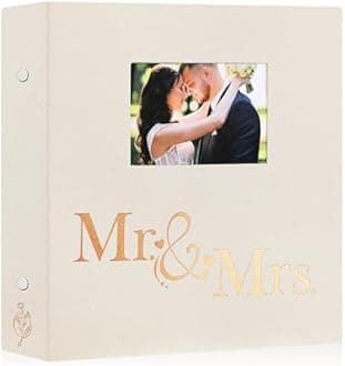 Lanpn Wedding Photo Album 4x6 1000 Pocket Photos Slip in, Linen Cover Large Capacity Newlywed Marriage Window Album Hold 1000 Horizontal Vertical Photos (Mr & Mrs, Beige)