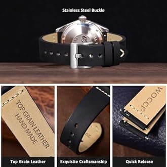 WOCCI Antique Watch Strap, Top Grain Leather, French Wax Thread, Quick Release, Stainless Steel Buckle, Replacement Straps for Men, Band Width 17 mm, 18 mm, 19 mm, 20 mm, 21 mm, 22 mm, 24 mm