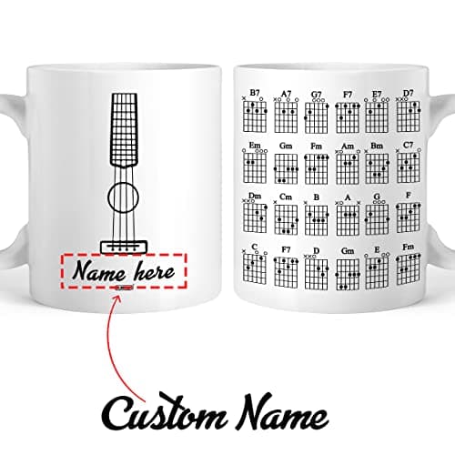 CUBICER Personalized White Ceramic Coffee Mug Mugs Guitar Customized Name Chord Chart Cup Music Instruments Large Novelty Travel Cups For Adults Women Men Musicians Birthday Gifts 11 and 15 oz