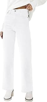 KDF Straight Leg Jeans for Women High Waisted Jeans Frayed Baggy Pants Raw Hem Loose Stretchy Cropped Wide Leg White Size 18