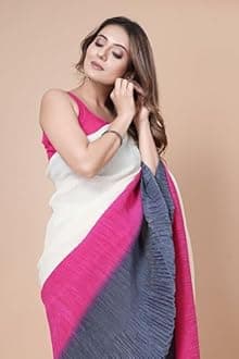 women's Full Crushed Georgette Tri-color saree with blouse piece