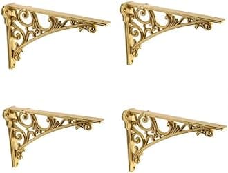 Decorative Shelf Bracket 12 inch Antique Gold Brackets for Shelving Solid Heavy Duty Vintage DIY Projects Hardware Included 4 Pack Heavy-Duty Shelf-Brackets