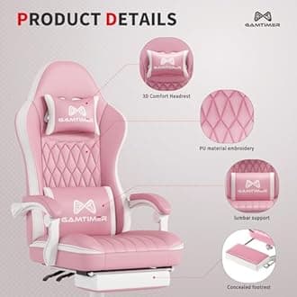 Gaming Chair with Footrest, Ergonomic Computer Chair, PU Breathable Material with Headrest and Lumbar Support, Suitable for Silla Gamer and Adults (Pink