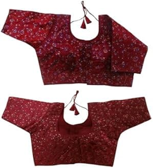 Vihu Fashion Women's Sequence Multi Embroidered U Neck Half Sleeve Readymade Saree Blouse Indian Ethnic Designer Stitched Women's Readymade Half Sleeve Blouse Readymade Blouse for Women