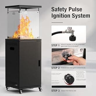 Pamapic 41,000 BTU Propane Patio Heater with Wheels & Cover,CSA Certified Outdoor Heater with Lockable Wheels for Backyard, Balcony,Garden,Weather Resistant(Ink)