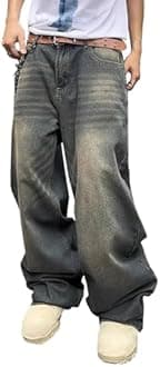 Mens Baggy Straight Leg Jeans Y2k Hip Hop Denim Wide Leg Pants Skateboard Pants Fashion Jeans Vintage Streetwear
