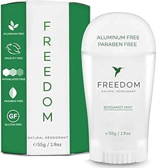 Freedom EWG Verified 100% Natural Aluminum Free Deodorant Stick For sensitive Skin for Women & Men - Cruelty Free, and It REALLY works (Bergamot Mint, Plastic Stick)