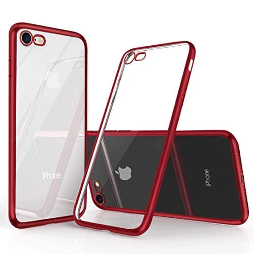 Humixx [Shine Series] iPhone 7 Case,iPhone 8 Case, Ultra Slim Crystal Clear Soft Cover Case with Electroplated Frame [Shock Absorption] Hybrid Drop Protection for Apple iPhone 7/8,Red