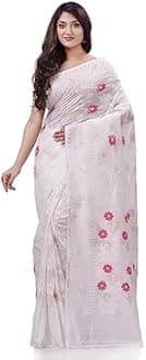 dB DESH BIDESH Women`s Rangabati Resham Dhakai Jamdani Pure Cotton Handloom Saree without Blouse Piece