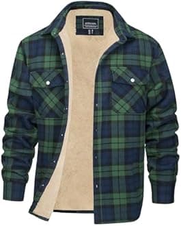 EKLENTSON Men's Flannel Shirt Jacket Thick Fleece Lined Jackets Plaid Sherpa Jacket Cotton Winter Jackets With 5 Pockets