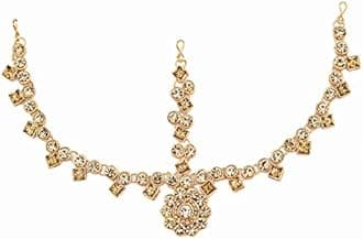 Handicraft KottageLatest Hair Jewelry Traditional White Pearl Stone Maang Tikka Jewellery | Chain Mathapatti | Bridal tika Jewellery Set for Women & Girls | Maang Tikka for Women