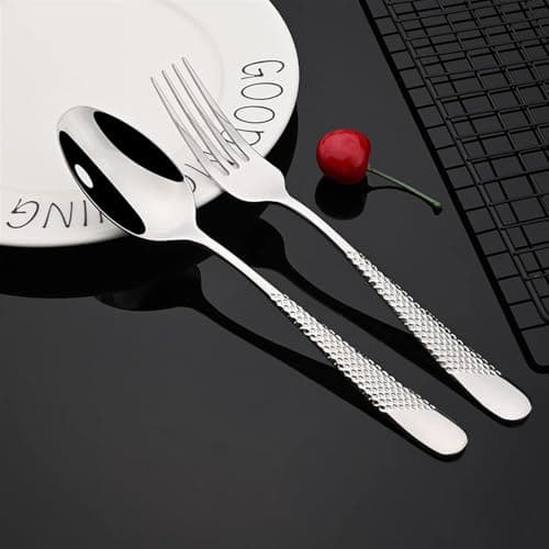 Mirror Finish Silver Plated Stainless Steel Flatware Set Copper Silverware Set Rose Gold Spoon Color Cutlery Set [Dinner Fork-Tea Spoon-Salad Spoon-Knife] Set of (Silver DOT, 12)