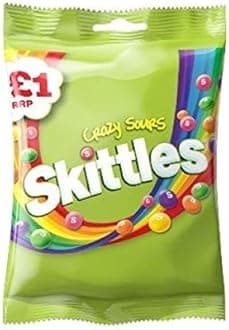 Skittles Crazy Sours Sweets Treat Bag - Pack of 12 x 125G