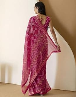 SIRIL Women's Georgette Bandhani Printed Saree With Unstitched Blouse Piece