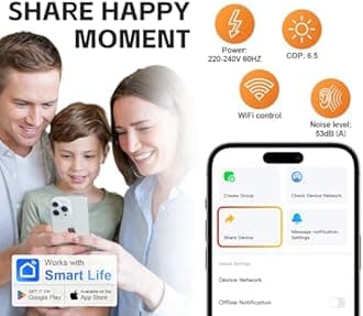 Electric Pool Heater For Inground Pool 35100 BTU Swimming Pool Heater Pump Above Ground Pool Heater 220V 10000 Gallon Heating or Cooling WiFi Control Schedule