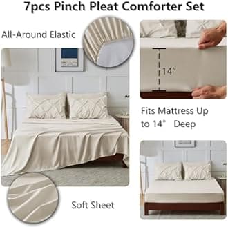 CozyLux California King Comforter Set Beige - 7 Pieces Cal King Bed in A Bag Gift for Family, Pinch Pleat Bedding Sets with All Season Comforter, Sheets, Pillowcases & Shams