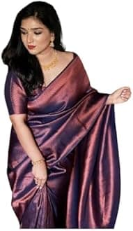Women's NavyBlue Copper Kanjivaram Banarasi South Indian Traditional Soft Lichi Silk Saree With Un-stitched Blouse Piece