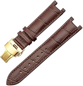 Genuine Leather Watchband for GC 22 * 13mm 20 * 11mm Notched Strap Withstainless Steel Butterfly Buckle Men and Women Watch Belt (Color : Brown Gold, Size : 22-13mm)