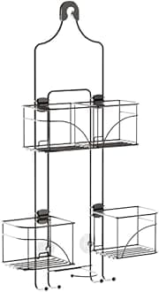 Modern Bronze Expandable Rust-Resistant Over-the-Shower Caddy, 4 Load, Hanging Mount, Wall Mount, 10.25"D x 16"W x 24.75"H, Bronze