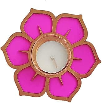 Handmade 7 Pc Smooth Scented Pink Lotus Flower Diya Rangoli Candles With Wax For Diwali Ganesh Chaturthi Laxmi Pooja Home Temple Rangoli Diya Floor Decoration