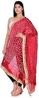 Pk Hub Jaipuri Rajasthani Women's Silk Bandhani Bandhej Multi-Colored Heavy Dupatta With Gota Work And Latkan
