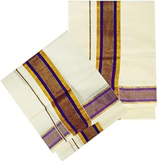 YETTALAN® Women's Kerala Traditional Cotton Set Mundu Cream Color with Fancy Border
