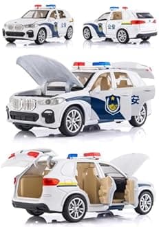 VARIYA ENTERPRISE® 1:32 BMW X5 Police Toy Car Metal Pull Back Diecast Car with Openable Door and Sound Light, Gifts Toys for Kids【 Multicolor 】