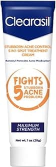 Clearasil Stubborn Acne Control In Spot Treatment Cream Maximum Strength Benzoyl Peroxide Acne Medication Fights Blocked Pores Pimple Excess Oil Acne Marks Blackheads Pack of 1 White