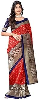 Satrani Women's Printed Poly Silk Saree with Unstitched Blouse Piece