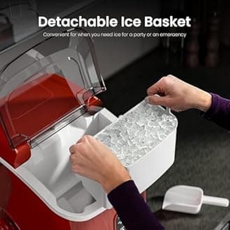 Kismile Nugget Ice Makers Countertop, Portable Sonic Ice Machine with Self-Cleaning/One-Click Operation for Home/Office(Red)