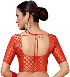 Studio Shringaar Women's Readymade Brocade Short Sleeves Saree Blouse