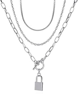 ONLYJUMP Stacked Lock Necklaces for Women Black Lock Chains Heart Grunge Layered Necklace Chunky Stylish Minimalist Pendant Jewelry