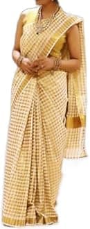 WiMO ready to wear saree, 1 minute saree, traditional Kerala kasavu saree, quality handloom cotton, running blouse with zari border