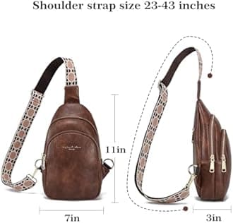 INICAT Crossbody Sling Bags Travel Cross Body Purses Faux Leather Fanny Packs Chest Bag for Women(Brown)
