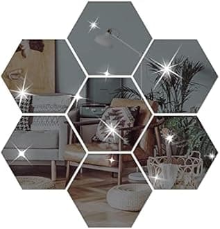 NAILDOKI DIY Wall Decals Acrylic Mirror Sticker Set, Hexagon Mirror Wall Stickers for Living Room Bedroom Decor (Black)