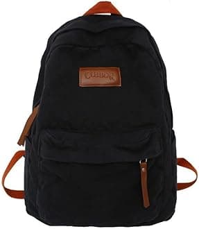 Vintage Aesthetic Backpack Large Capacity Casual Canvas Daypack Travel Book Bags Laptop Bag Korean College Backpack (Black,One Size)