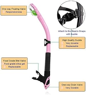 WACOOL Professional Snorkeling Snorkel Diving Scuba Package Set with Anti-Fog Coated Glass Purge Valve and Anti-Splash Silicon Mouth Piece for Men Women (Adults,Black+Pink)