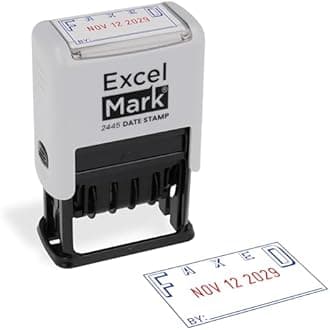 ExcelMark 2445 Date Stamp with Text - Blue and Red Ink (Gray Mount, Faxed)