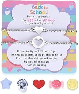 SAM & LORI Mommy and Me Bracelets Mother Daughter Bracelets First Day of School Kindergarten Bracelet Back to School Gifts 1st Day Grade Anxiety Matching Bracelets Set for 2 Wish Pinky Promise