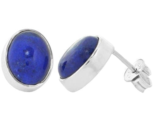 ERCE Lapis Lazuli Gemstone Earring Studs oval, 925 Sterling Silver