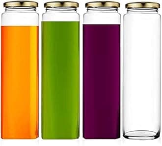 Ash & Roh® - Clear Glass Jar and Container with Air Tight Lid Storage of Spices and Dry Fruit (400 ML Silver Bamboo, 4)