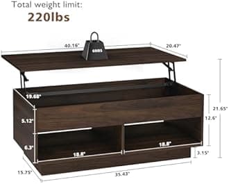 HOMMPA LED Coffee Tables for Living Room, 40 Inch Lift Top Coffee Table with Hidden Storage Mid Century Modern Center Table, Smart Gaming Tea Tables for Home Office Walnut