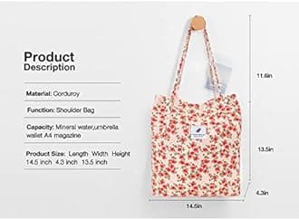 Women Tote Bags Grocery Shoulder Bag Corduroy with Inner Pocket for Work Beach Lunch Travel Shopping Shopper Handbags