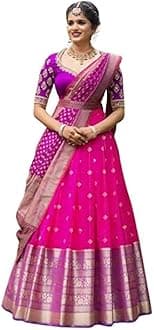 NAVKARMIT Women's Pure Pattu Silk Zari Weaving Lehenga Choli, Unstitched Lehenga Choli, Half Saree.